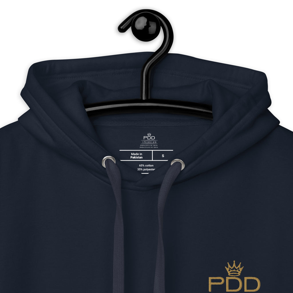 Hoodie Cristiano PDD - Logo Dorado Premium | Colección "Descendientes del Rey" | Sudadera Cristiana Bordada Unisex