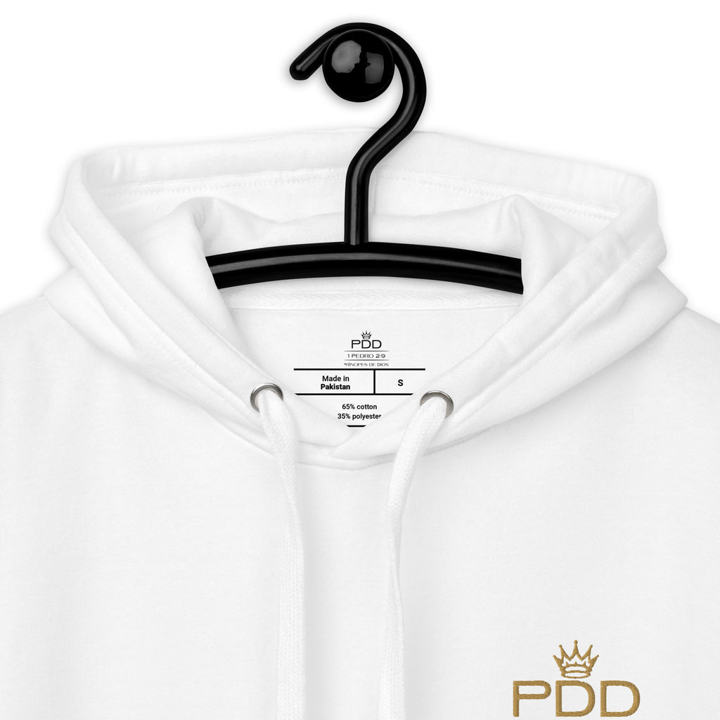 Hoodie Cristiano PDD - Logo Dorado Premium | Colección "Descendientes del Rey" | Sudadera Cristiana Bordada Unisex